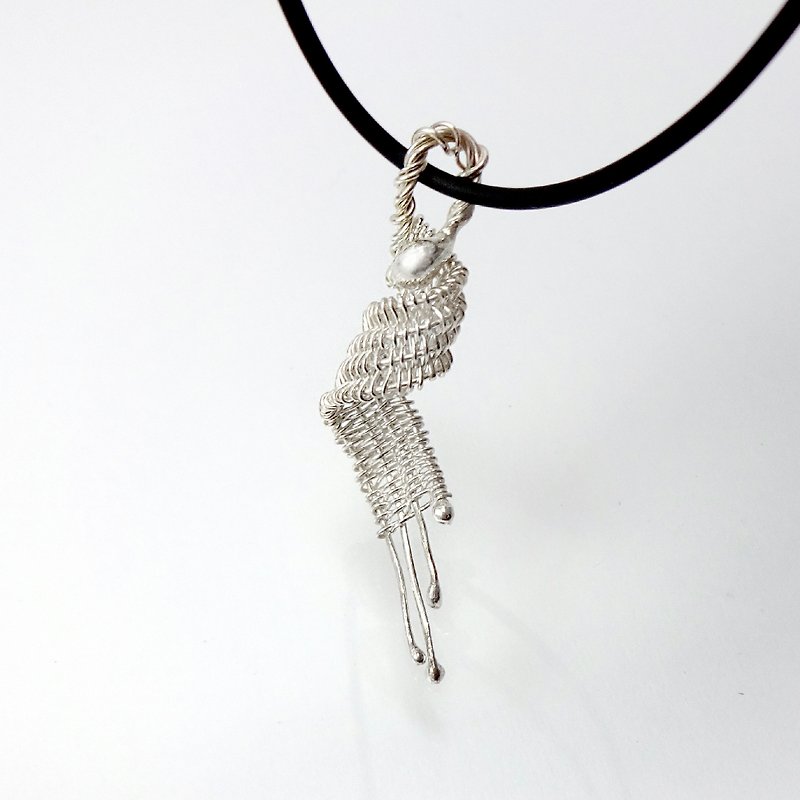 Handmade Silver Ornament/ Dance Phoenix/ 925 Sterling Silver/ Necklace - Necklaces - Sterling Silver White