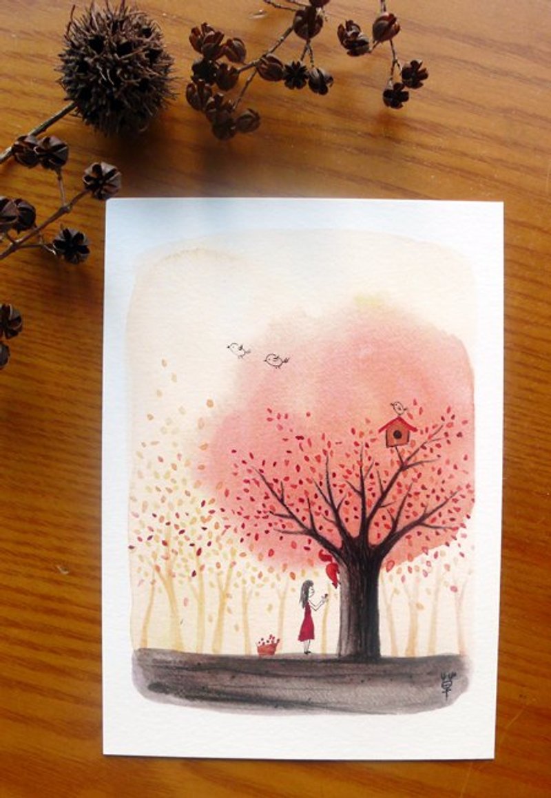 紙 卡片/明信片 橘色 - 秋之樹/一起分享果實吧  明信片