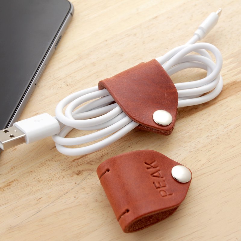 Personalize Cable Keeper / Leather cord organizer - Cable Holder- USB Holder - ที่เก็บสายไฟ/สายหูฟัง - หนังแท้ สีทอง
