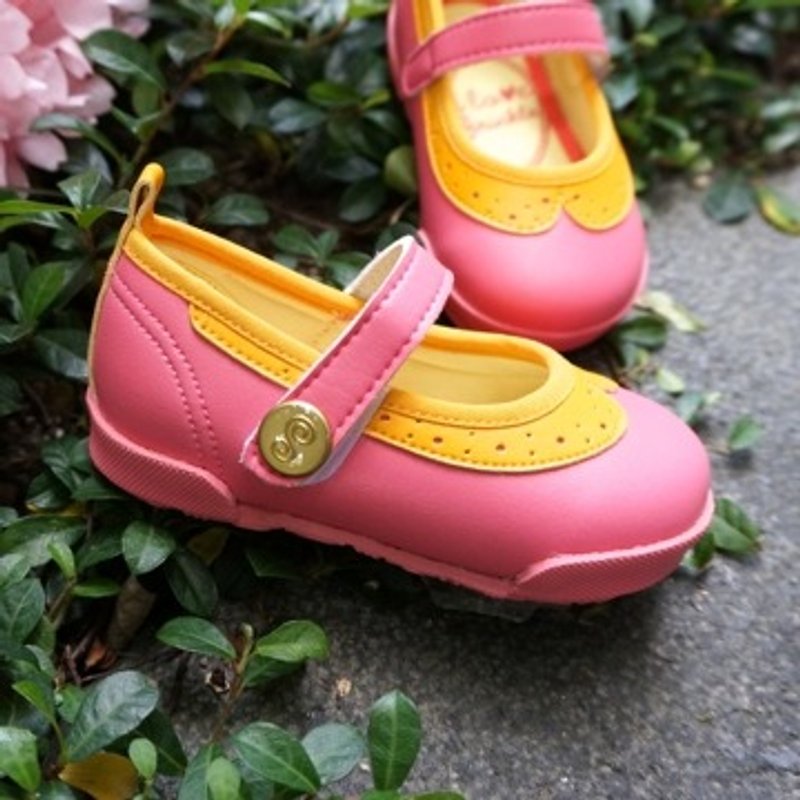 Sara pink orange collar doll shoes (zero code special offer only accept returns) - รองเท้าเด็ก - วัสดุอื่นๆ สีส้ม