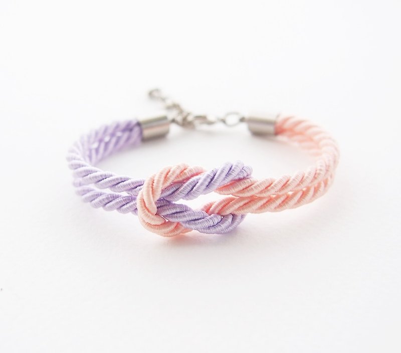 Peach and Lavender rope knot bracelet - สร้อยข้อมือ - วัสดุอื่นๆ สีม่วง