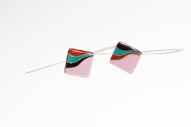 Curves Earrings 曲線方塊琺瑯耳環(粉紅) - 耳環/耳夾/耳骨夾 - 其他金屬 
