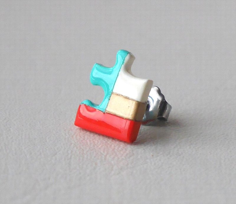 Puzzle earrings orange mint - Earrings & Clip-ons - Plastic Multicolor