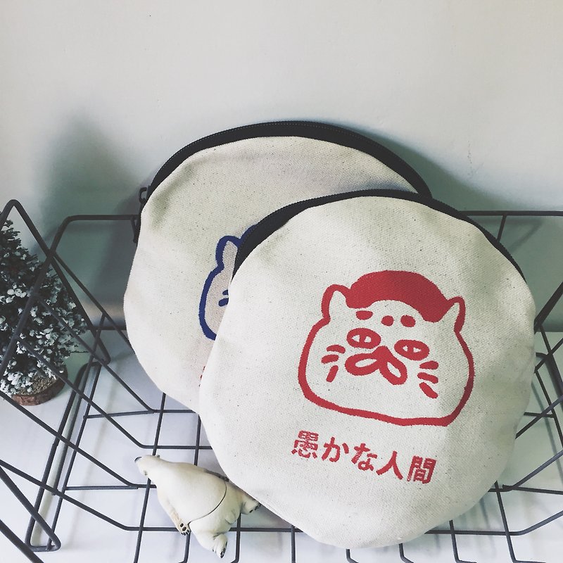 愚かな人間 - 五郎（猫）が大きな円ラウンドバッグ/手作りシルクスクリーン印刷ではありません - 赤純粋 - ポーチ - その他の素材 ホワイト