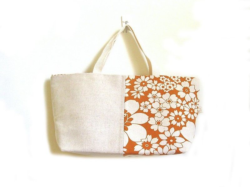 Handmade handbag / shoulder bag orange flowers - Handbags & Totes - Other Materials 
