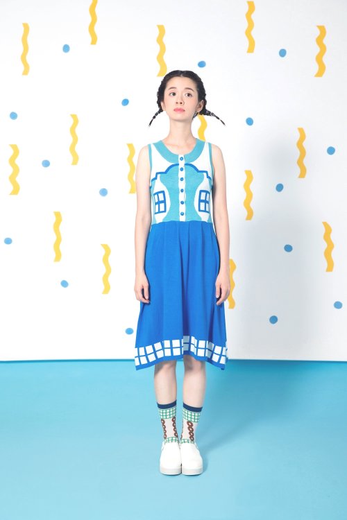 Sky Blue Vacation House Button Up Dress - Shop Yu Square One Piece