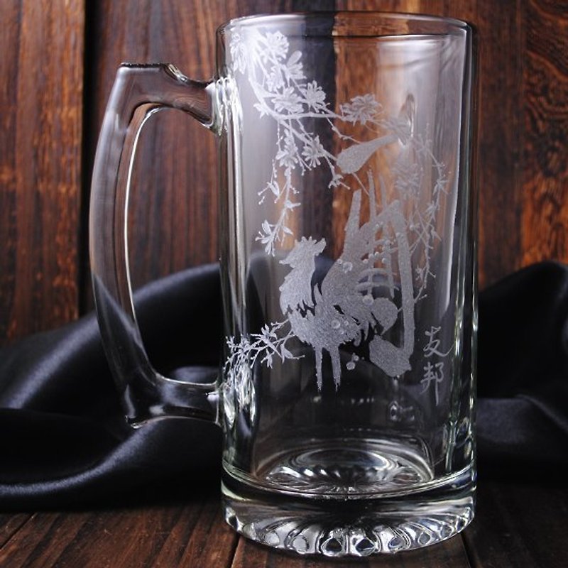 [740cc] Chinese zodiac mug zodiac Rooster painting large capacity Cheers !! booze beer mug Rooster Customized - แก้วไวน์ - แก้ว สีนำ้ตาล