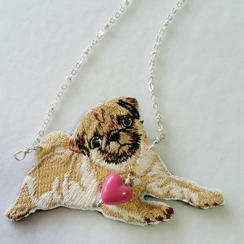 Embroidery baby starling Silver plated necklace clavicle - สร้อยคอ - งานปัก สีทอง