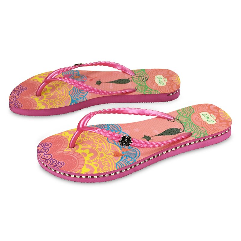 QWQ Creative Design Flip-Flops - Hearts & Hearts - Pink/Purple - Swarovski Rhinestones [CO0011502] [CO0021503] - รองเท้าลำลองผู้หญิง - วัสดุอื่นๆ หลากหลายสี