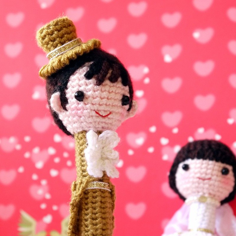 "Hand-made Woolen Yarn" Western-style veil/Wedding style signature pair pen - Stuffed Dolls & Figurines - Other Materials White