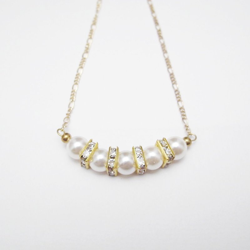 [Orange] MUCHU Mu Miss Pearl. Brass pearl diamond necklace PN013 - สร้อยคอ - เครื่องเพชรพลอย ขาว