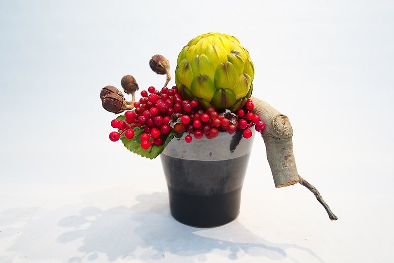 人造花飾-黑陶盆綠薊果自然小品 - 観葉植物 - その他の素材 グリーン