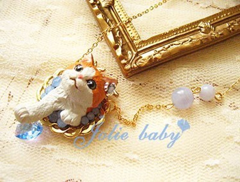 [Jolie baby]越界---藍蛋白米克斯貓咪藍紋珠水晶項鍊 - Necklaces - Other Materials 
