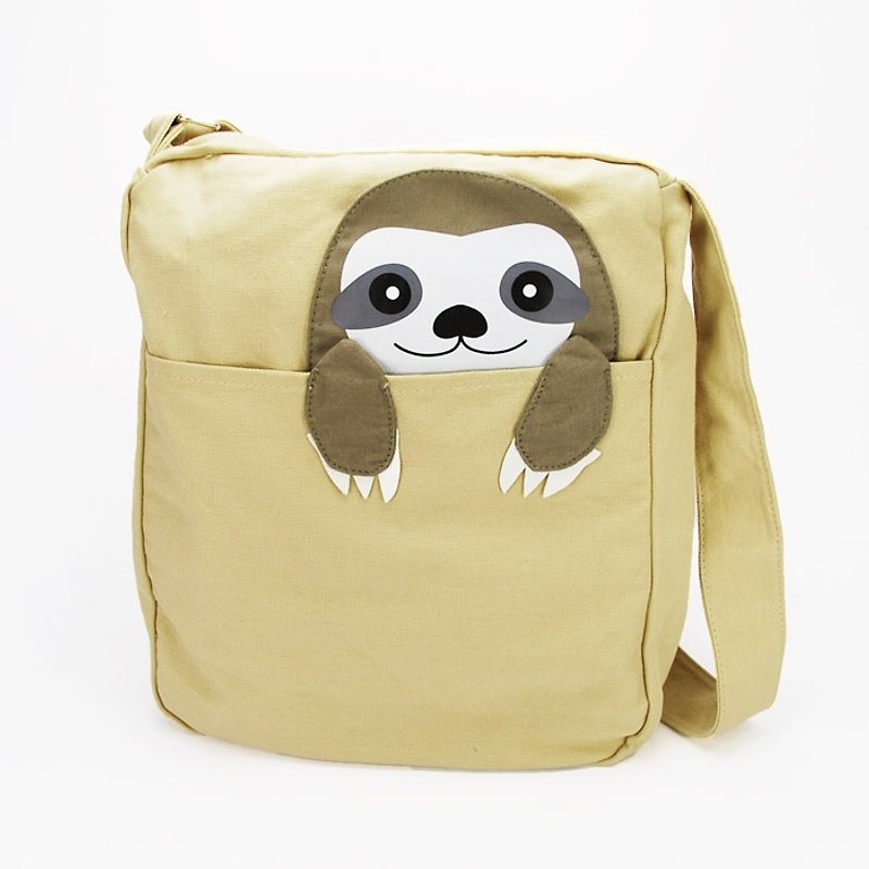 Sleepyville Critters - Peeking Sloth Canvas Messenger Bag - Messenger Bags & Sling Bags - Cotton & Hemp Khaki