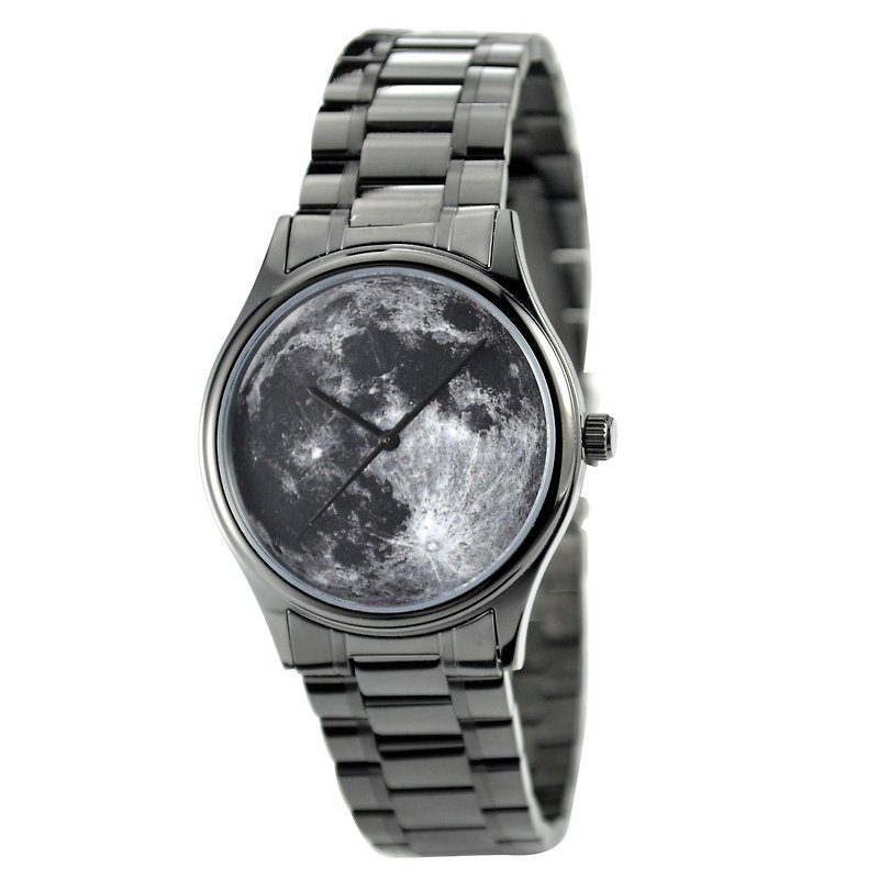 月球手錶 (黑色) 黑色錶殼配鋼帶 - 男錶/中性錶 - 不鏽鋼 