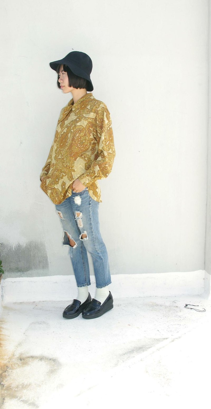 ジオキャッシング古着に4.5studio-水稲、DC  - ラペル長袖シャツを裏打ちアメーバの花のないフルバージョン - シャツ・ブラウス - その他の素材 ゴールド