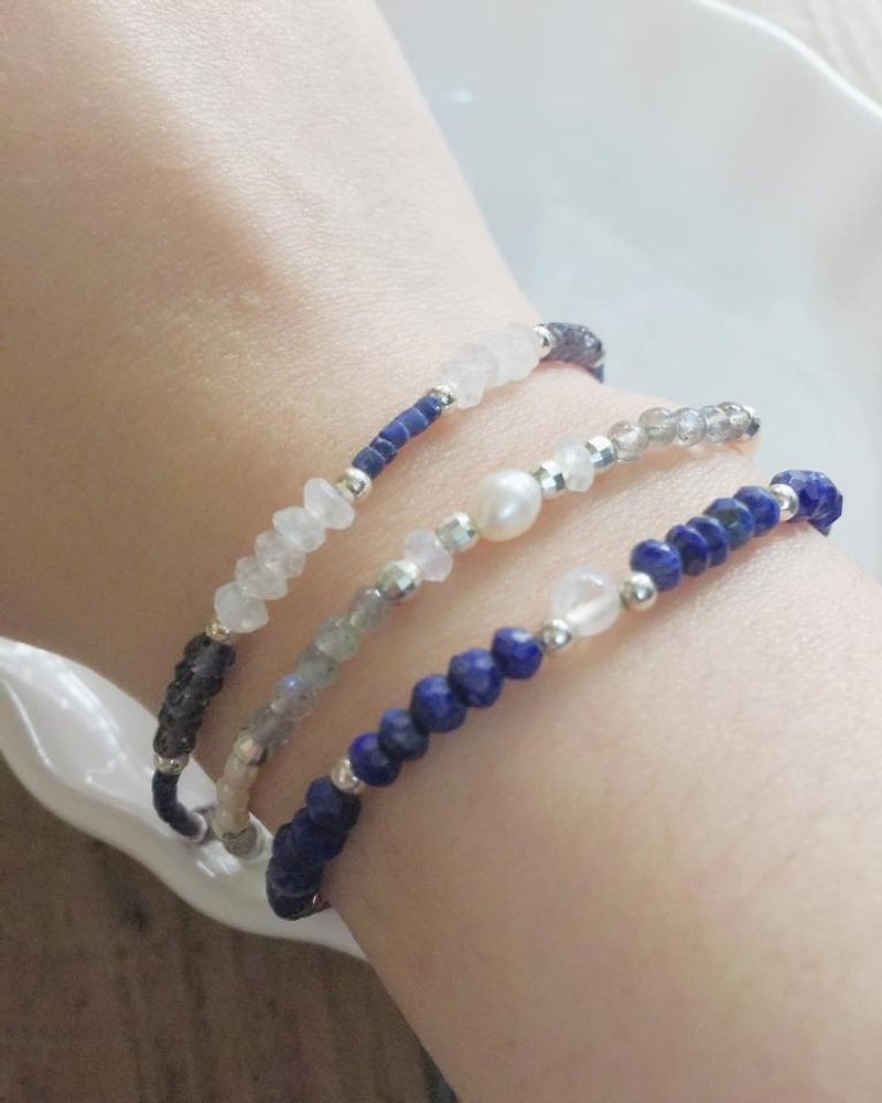 Valentine random blessing _925 _ delicate silver bracelet natural stone - Bracelets - Gemstone Blue