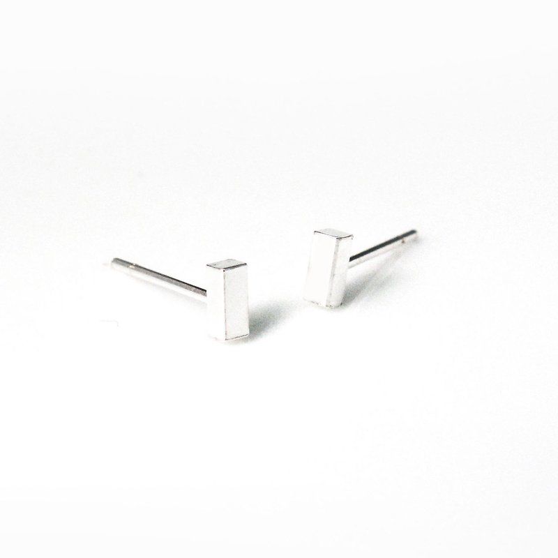 Geometric long box earrings 925 sterling silver rectangular silver earrings -64DESIGN - ต่างหู - โลหะ ขาว