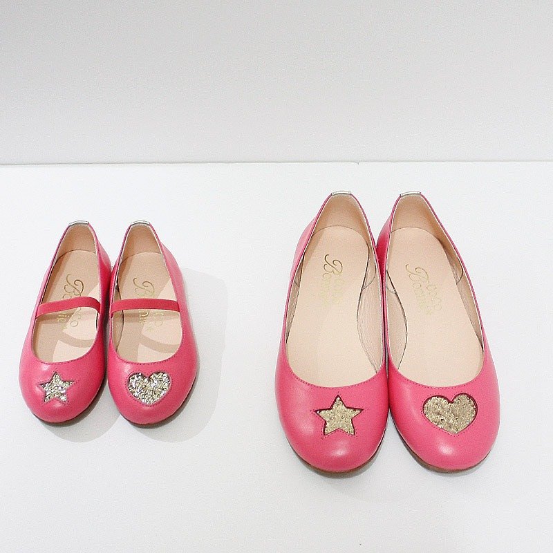 (Parent-child section zero special) Asymmetric heart star doll shoes - sister peach - รองเท้าลำลองผู้หญิง - หนังแท้ สีดำ
