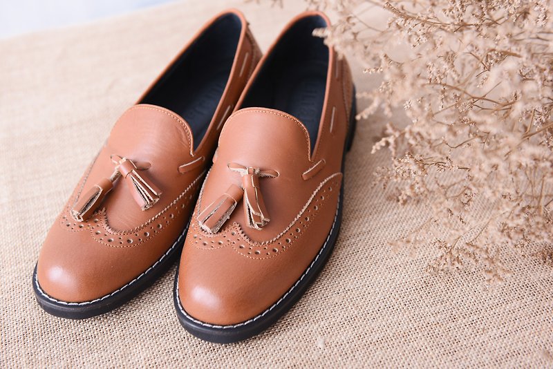 [Retro Party] Carved Tassel Loafers-Nostalgic Smoked Coffee (23) - Women's Oxford Shoes - Genuine Leather Brown