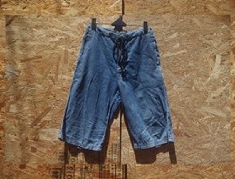 Lace-fifth of wide jeans retro vintage - dislocation vintage - - กางเกงขายาว - วัสดุอื่นๆ สีน้ำเงิน