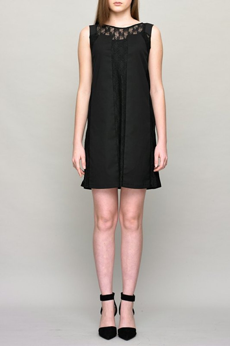 Lace Crepe Dress - ชุดเดรส - ผ้าฝ้าย/ผ้าลินิน สีดำ