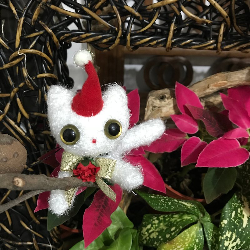 【交換禮物】聖誕貓~粉鼻子小白貓! - 玩偶/公仔 - 其他材質 白色