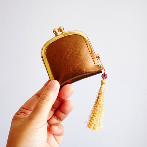 Handmade Dark Gold Brown leather coin bag or jewelry Box, ready to ship