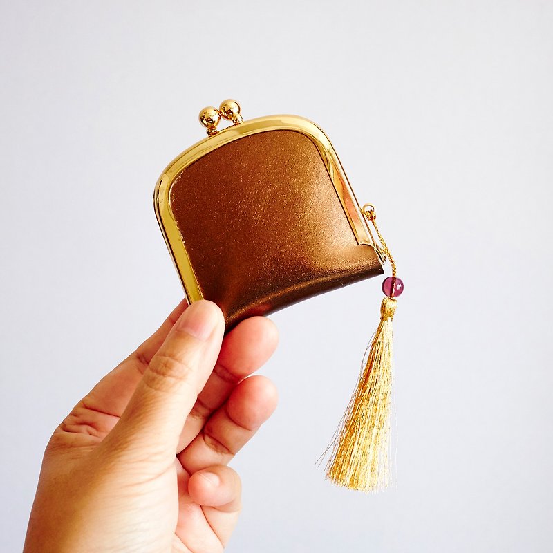 Handmade Dark Gold Brown leather coin bag or jewelry Box, ready to ship - กระเป๋าใส่เหรียญ - หนังแท้ สีนำ้ตาล