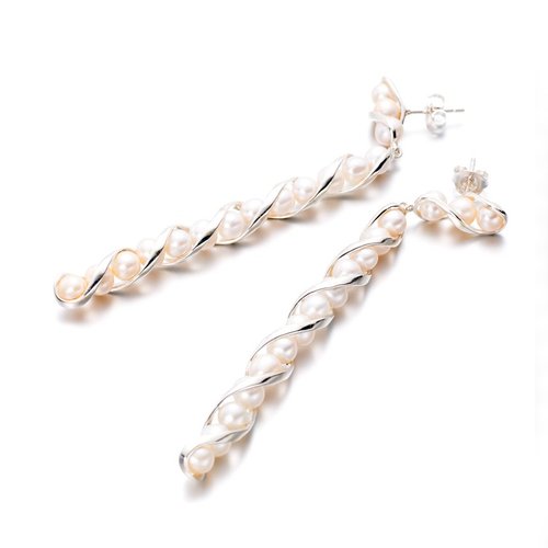 Majade Jewelry Design 乳白珍珠純銀耳環 設計師長耳環 天然珍珠韓風耳環 簡約珍珠飾品