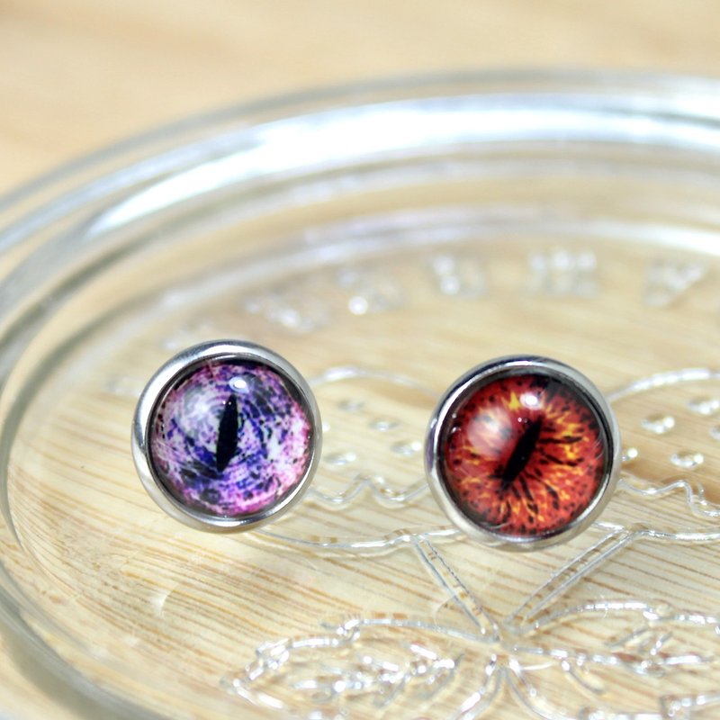 Cat EYE 10mm cat eye Stainless Steel pin earrings (different colors are available) - ต่างหู - โลหะ หลากหลายสี