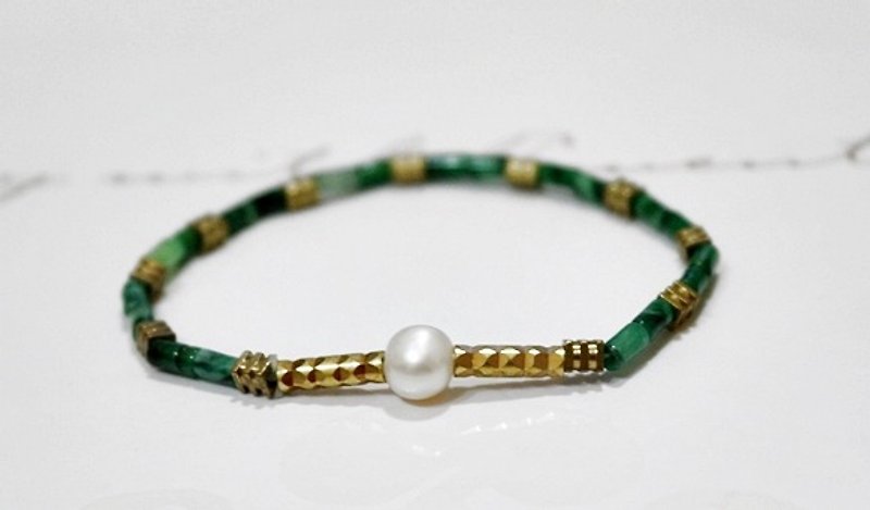 Natural stone bracelet _ x brass thin tube burn - Limited x1- - Bracelets - Gemstone Green