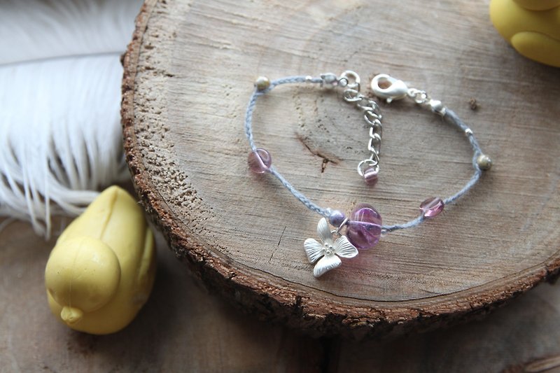 KNIT WITH LOVE purple orchid hexagonal fluorite with silver gray hand-woven bracelets - Bracelets - Gemstone Blue
