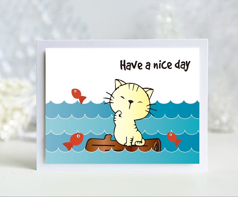 3 Have a nice day card cute cat universal / special birthday or holiday cards / card handmade English - Cards & Postcards - Paper Multicolor
