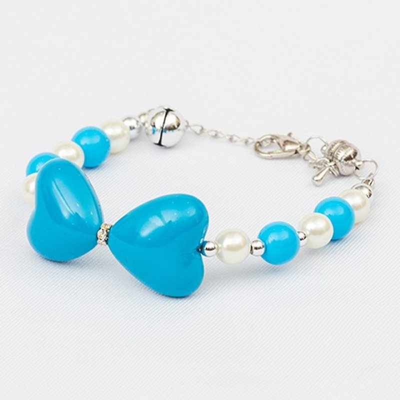 Ella Wang Design Love Bow Pearl Necklace-Blue Cat Necklace Collar - ปลอกคอ - พลาสติก สีน้ำเงิน