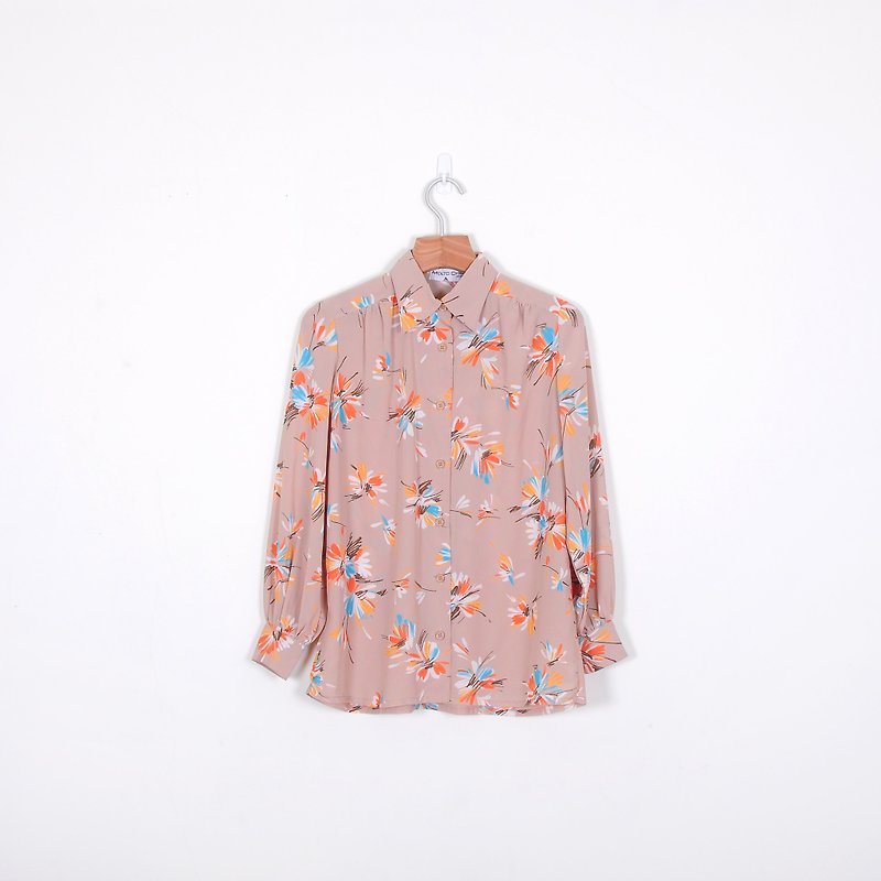[Eggs] orange gardenia plant vintage print shirt - เสื้อเชิ้ตผู้หญิง - วัสดุอื่นๆ หลากหลายสี