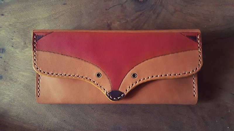 Exclusive fox vintage yellow pure leather long clip-can be engraved (for lovers, birthday gifts) - Wallets - Genuine Leather Orange