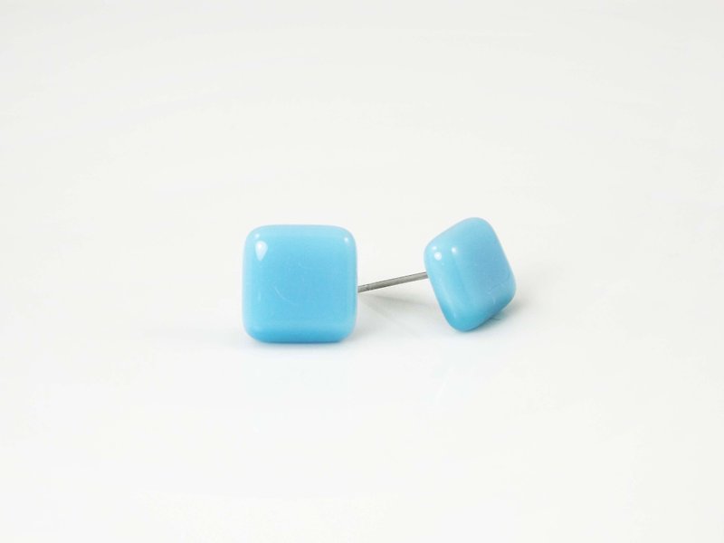 Square handmade glass earrings - light blue - Earrings & Clip-ons - Glass Blue