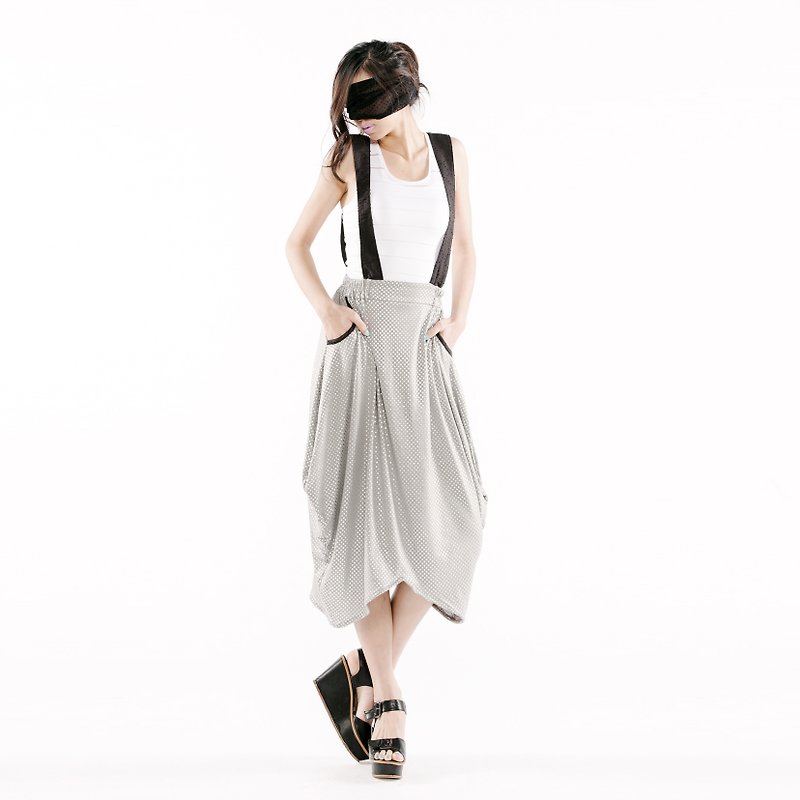 [] Modeling Hem Skirt Dress < black / gray color silver point x 2 > - Skirts - Other Materials Multicolor