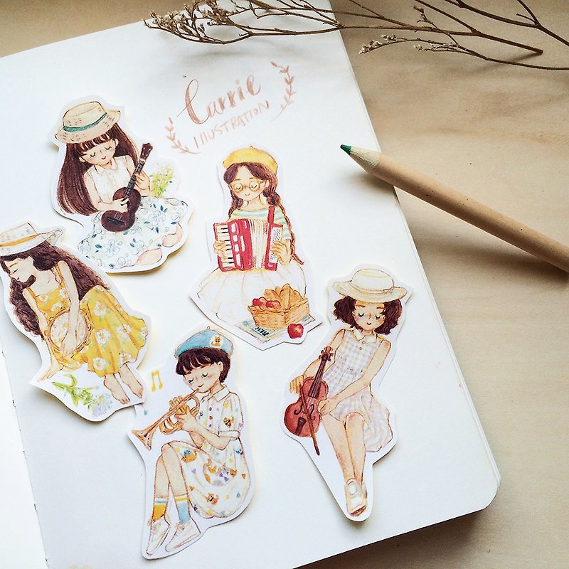 Stickers/ Music Girls / 5pcs - Stickers - Paper Multicolor