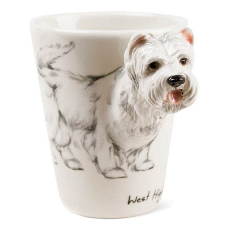 (Limited goods) [MSA] West Highland White Terrier mugs Blue Witch British hand-painted ceramic mug cup three-dimensional lettering lettering art collections West Highland Terrier dog pet Cup - Mugs - Other Materials White