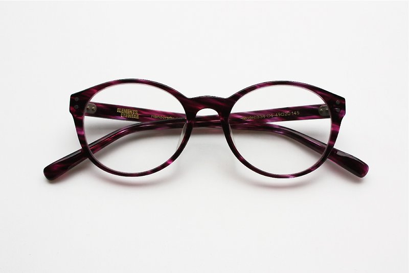 圓框眼鏡 梨型鏡框 傳統七枚蝶番鉸鏈 334-C4 - 眼鏡/眼鏡框 - 其他材質 紫色