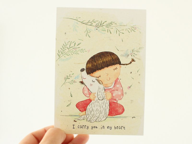 Lena和森林朋友 II 小女孩抱抱狗明信片 II - 卡片/明信片 - 紙 