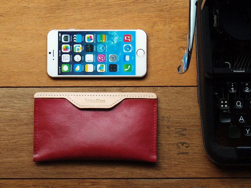 iPhone 13 mini / SE3 - Lord Red 手工真皮手機殼套 (客製化刻印 - 手拿包 - 真皮 紅色