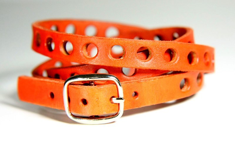 圓洞三圈手環_金橘色 - Bracelets - Genuine Leather 