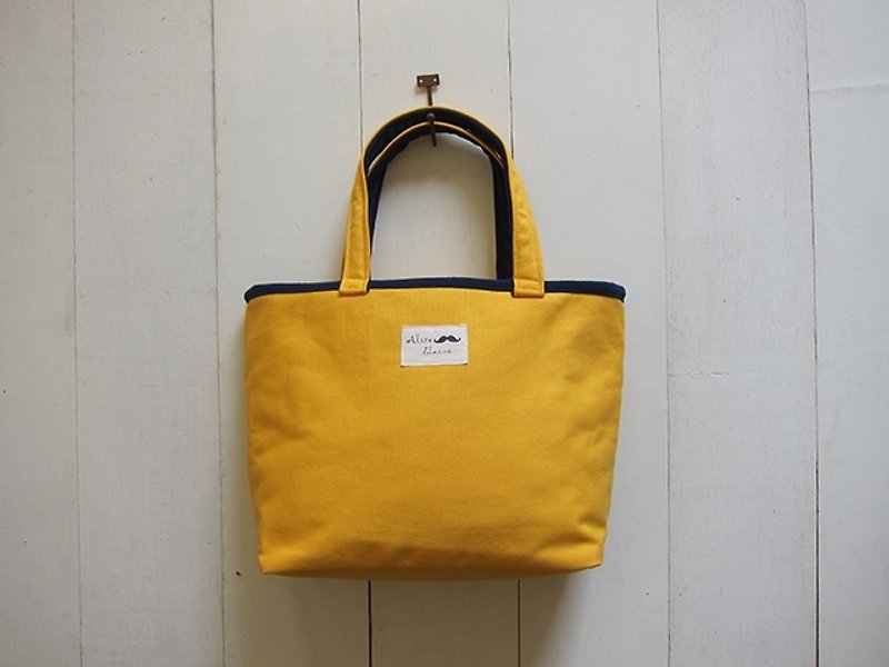 Macaron series - mango yellow + navy blue canvas Medium Tote (zipper opening paragraph) - Messenger Bags & Sling Bags - Other Materials Multicolor