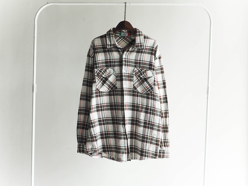 River Hill - positive wild Tokyo diary Chocolate Plaid cotton shirt jacket vintage antique neutral - เสื้อเชิ้ตผู้หญิง - ผ้าฝ้าย/ผ้าลินิน สีนำ้ตาล