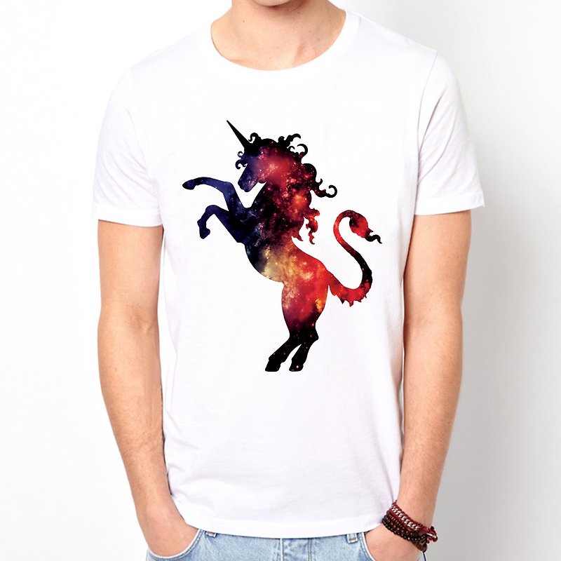 Cosmic Unicorn#2短袖T恤-白色 銀河系獨角獸 宇宙 平價 時尚 設計 自創 品牌 時髦 圓 三角形 - 男 T 恤 - 其他材質 白色