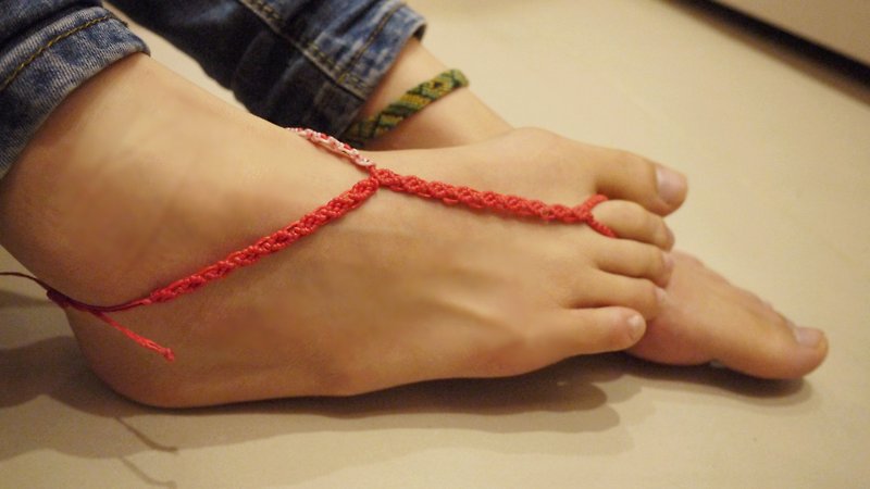 Silk wax line handmade foot ring - Anklets & Ankle Bracelets - Other Materials Multicolor