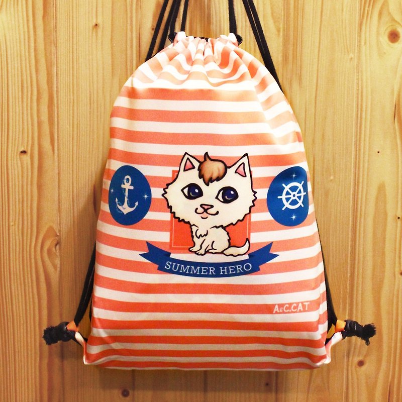 [Cute cat x city cat] back harness bag elegant white cat pink sailor - Drawstring Bags - Other Materials Pink